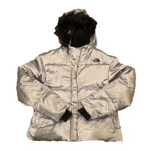 North Face Kids Dealio City Hooded Puffer Down Jacket L 14/16 Grey Metallic